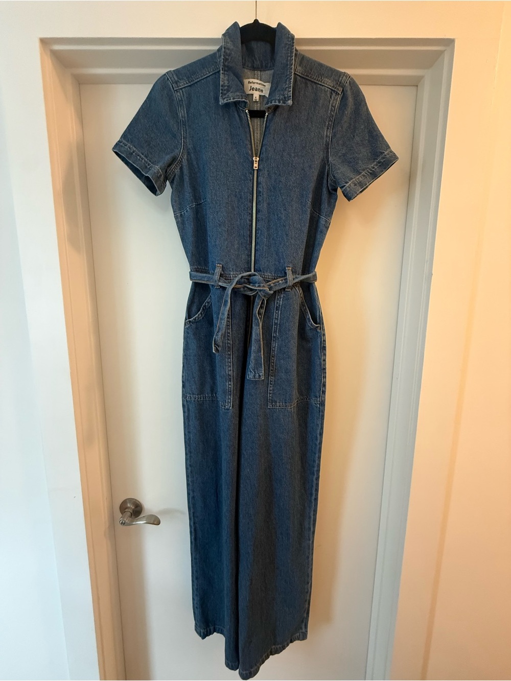 Reformation Cassidy Denim Zip Jumpsuit with Tie Waist - Picture 3 of 3